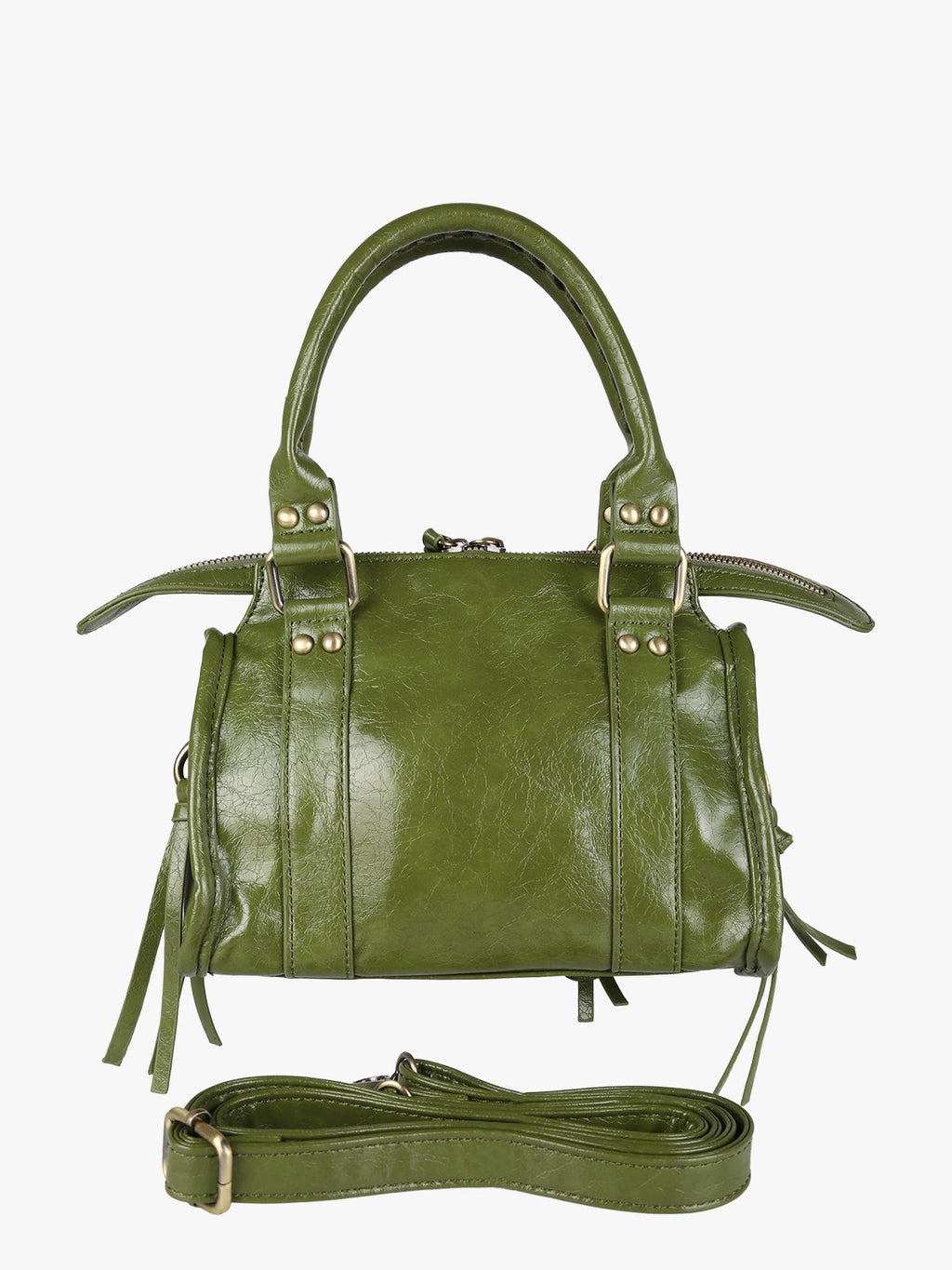 Borsa mini in ecopelle con doppi manici e specchietto Solada — Verde