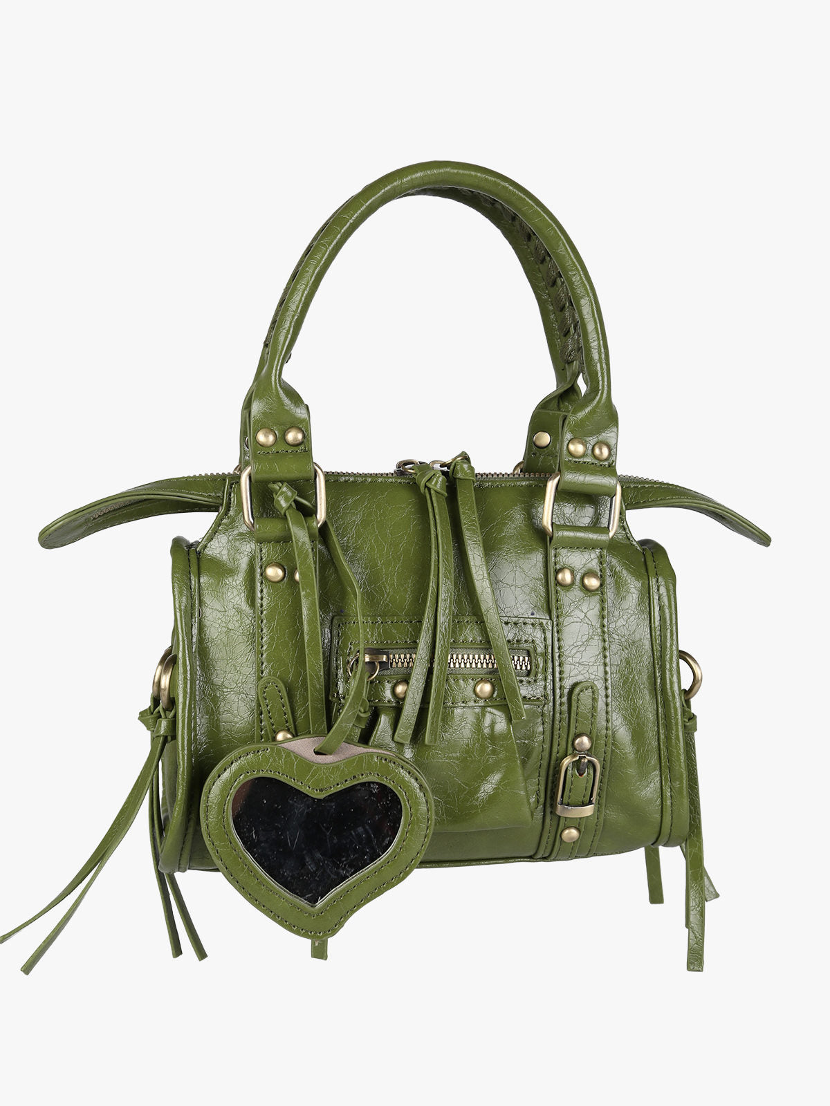 Borsa mini in ecopelle con doppi manici e specchietto Solada — Verde