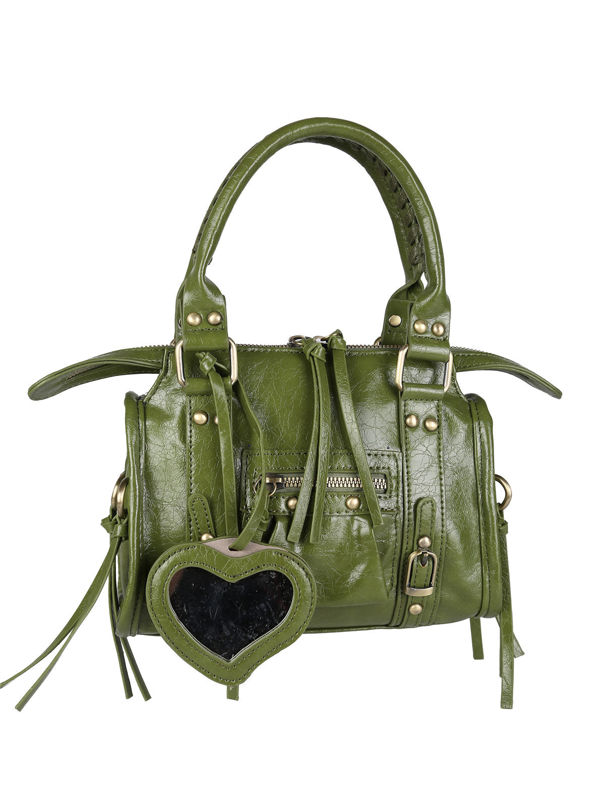Borsa mini in ecopelle con doppi manici e specchietto Solada — Verde