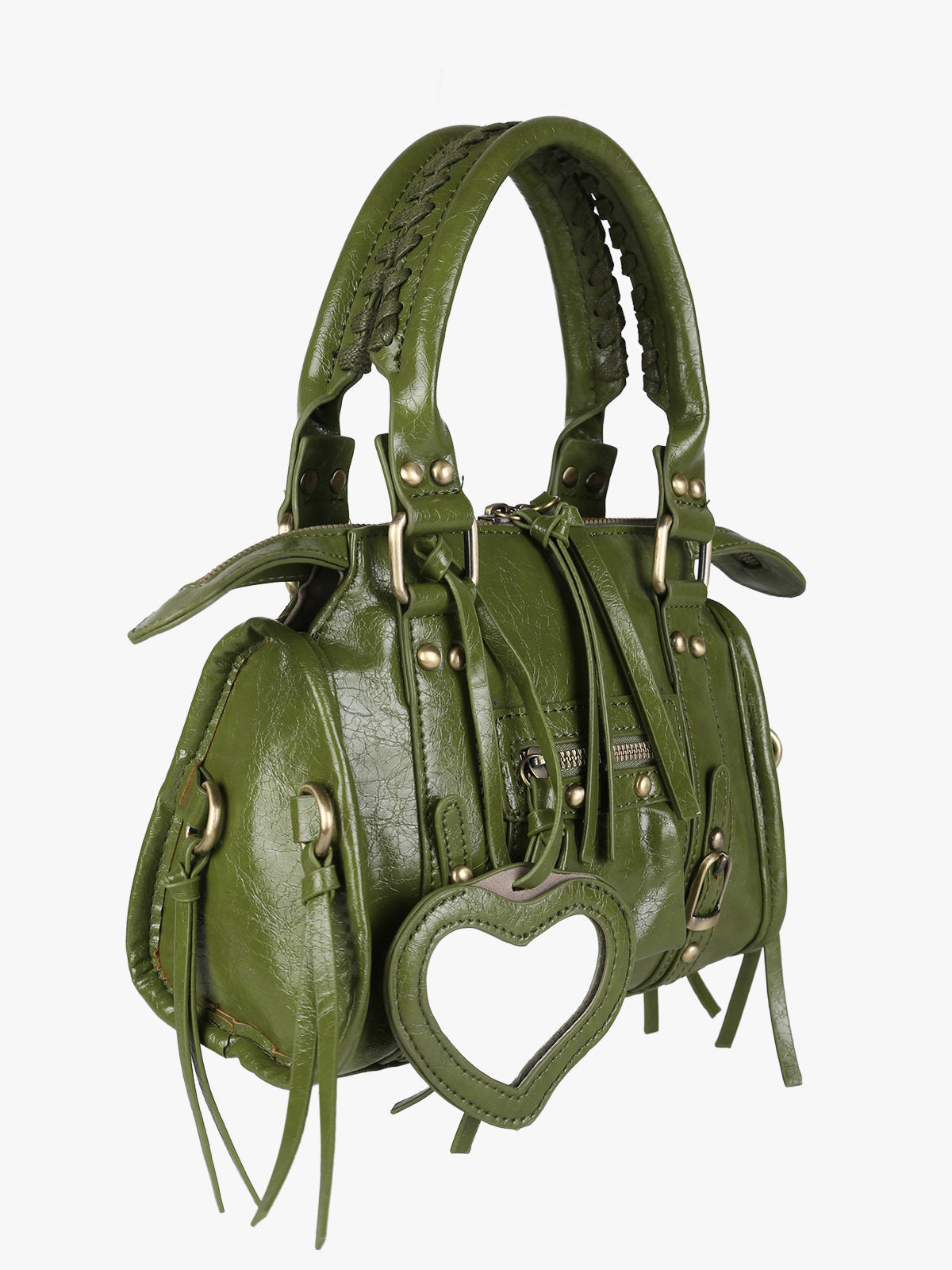 Borsa mini in ecopelle con doppi manici e specchietto Solada — Verde