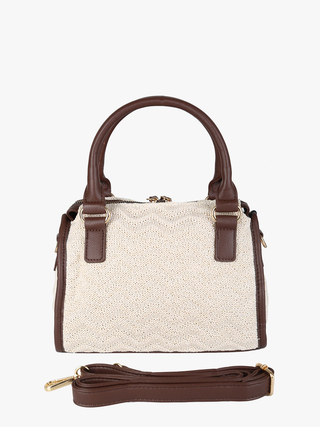 Borsa mini in maglia intrecciata con doppi manici e dettagli in ecopelle You Young Coveri — Beige