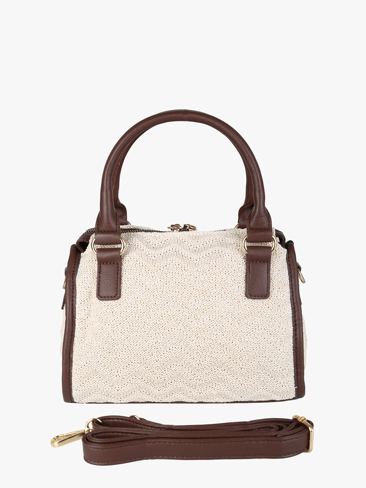 Borsa mini in maglia intrecciata con doppi manici e dettagli in ecopelle You Young Coveri — Beige