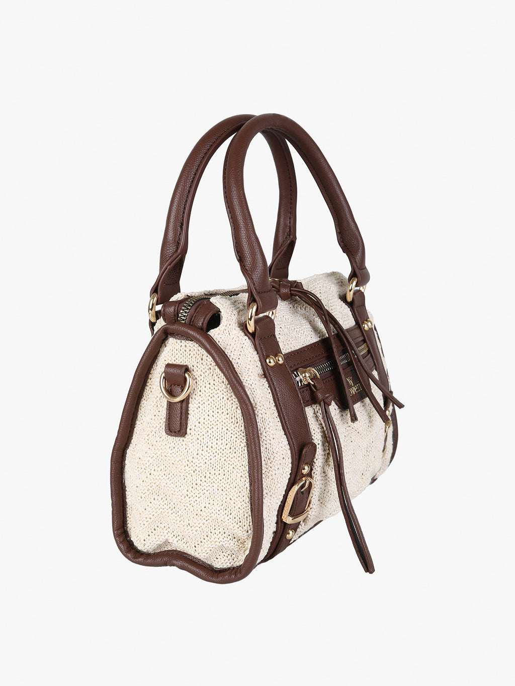 Borsa mini in maglia intrecciata con doppi manici e dettagli in ecopelle You Young Coveri — Beige