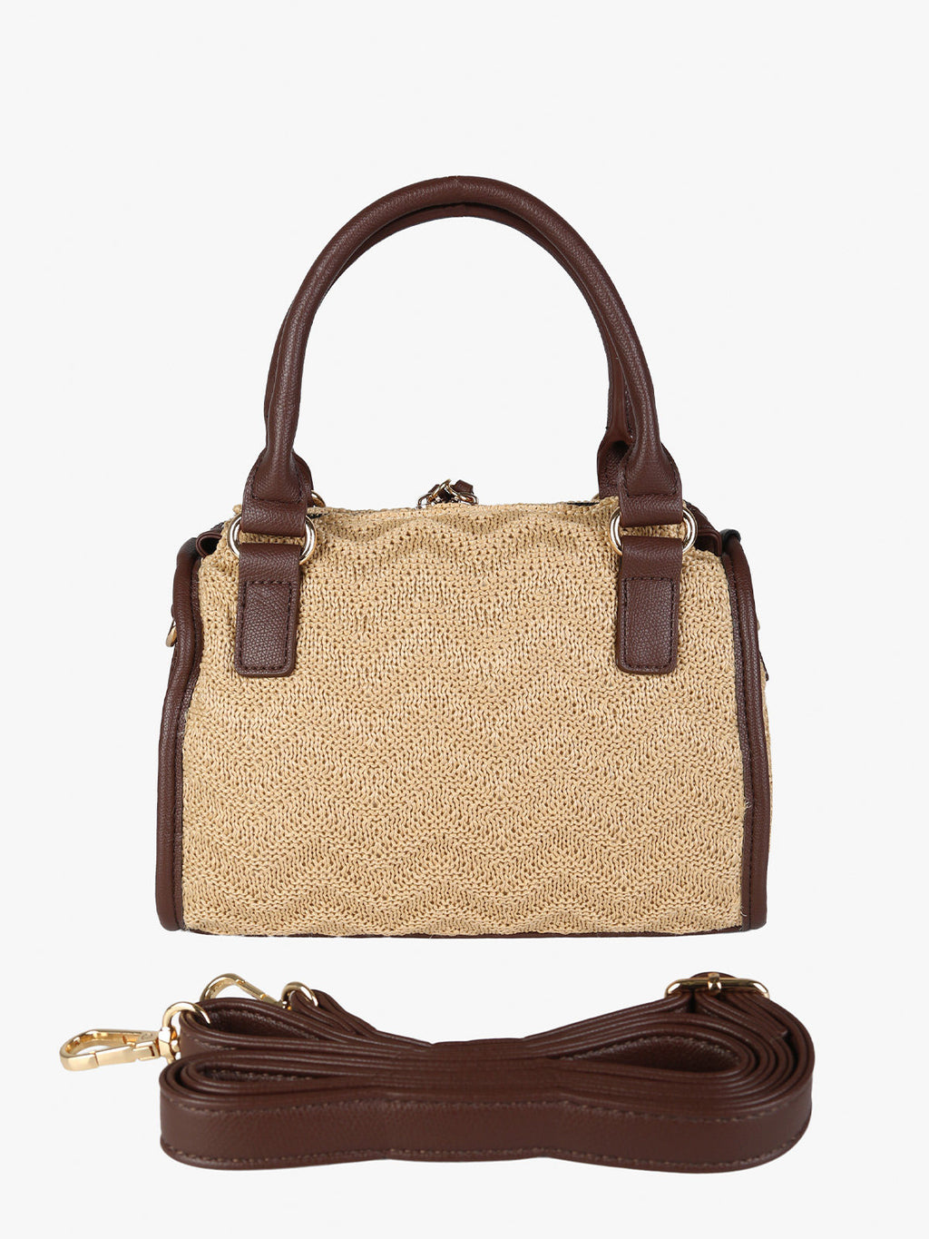Borsa mini in maglia intrecciata con doppi manici e dettagli in ecopelle You Young Coveri — Khaki