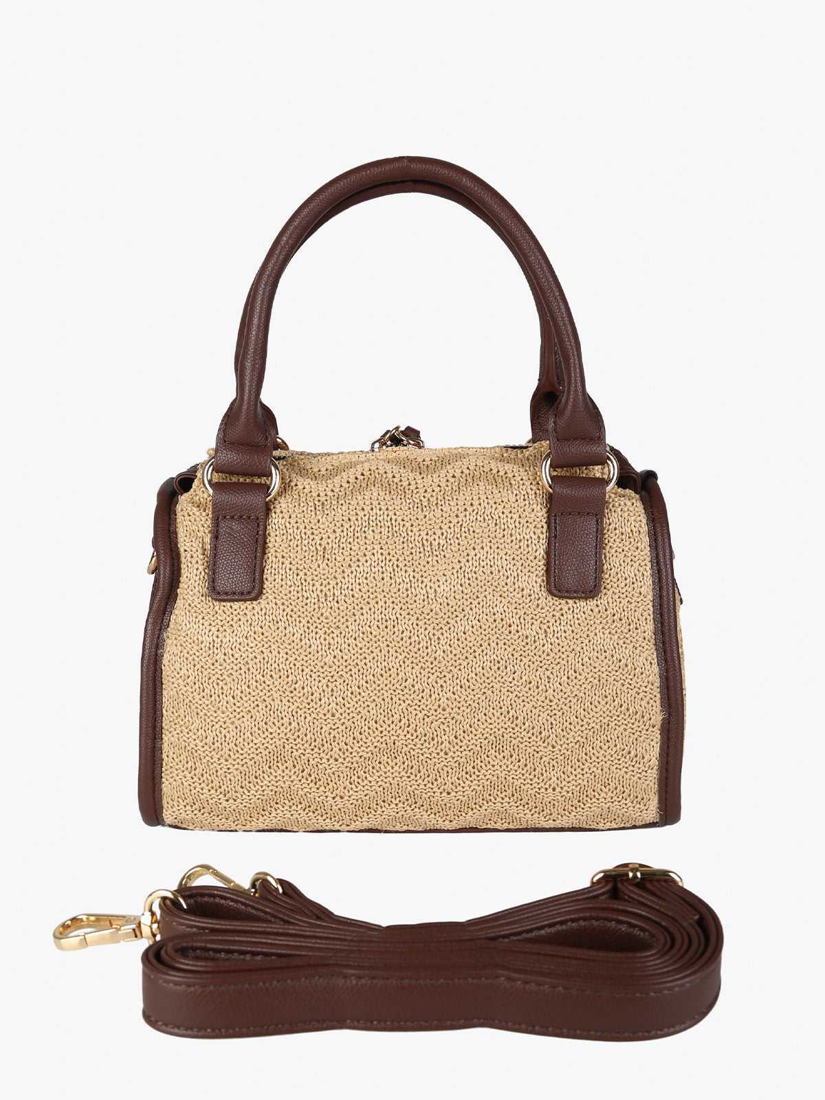 Borsa mini in maglia intrecciata con doppi manici e dettagli in ecopelle You Young Coveri — Khaki