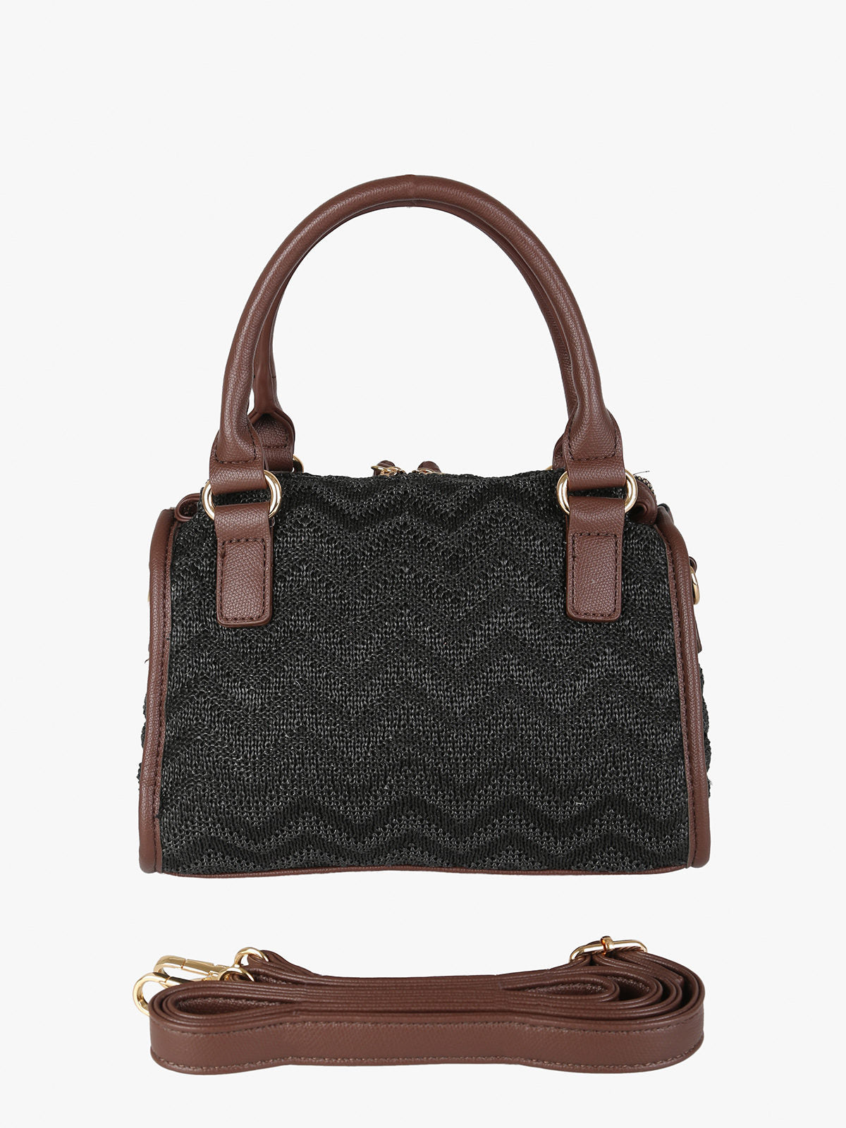 Borsa mini in maglia intrecciata con doppi manici e dettagli in ecopelle You Young Coveri — Nero