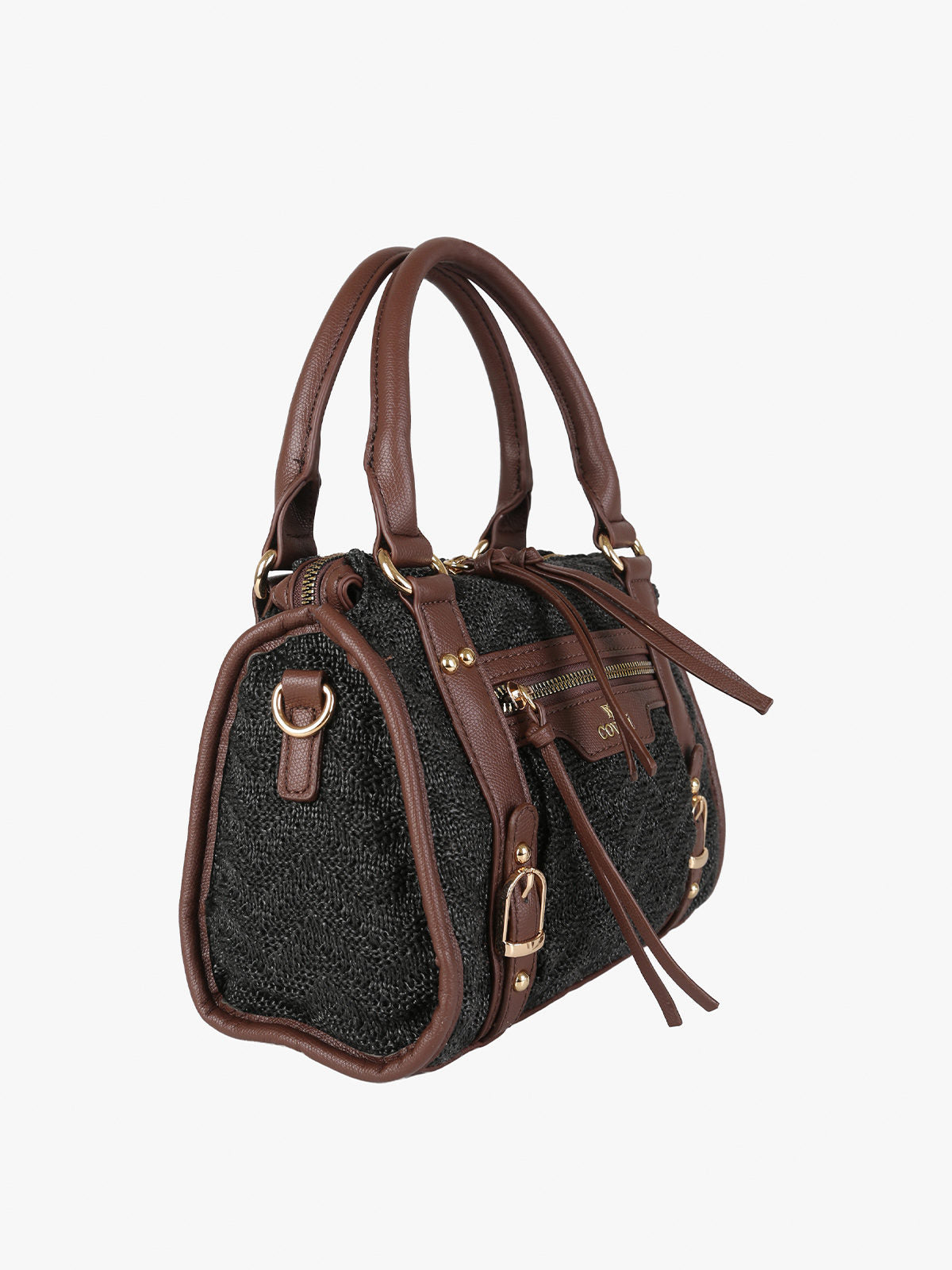 Borsa mini in maglia intrecciata con doppi manici e dettagli in ecopelle You Young Coveri — Nero