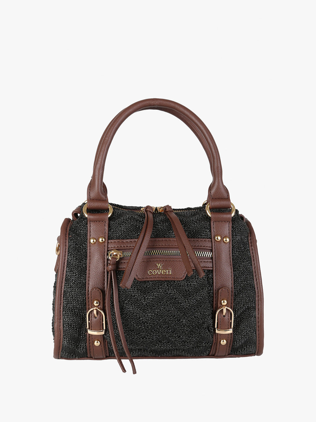 Borsa mini in maglia intrecciata con doppi manici e dettagli in ecopelle You Young Coveri — Nero