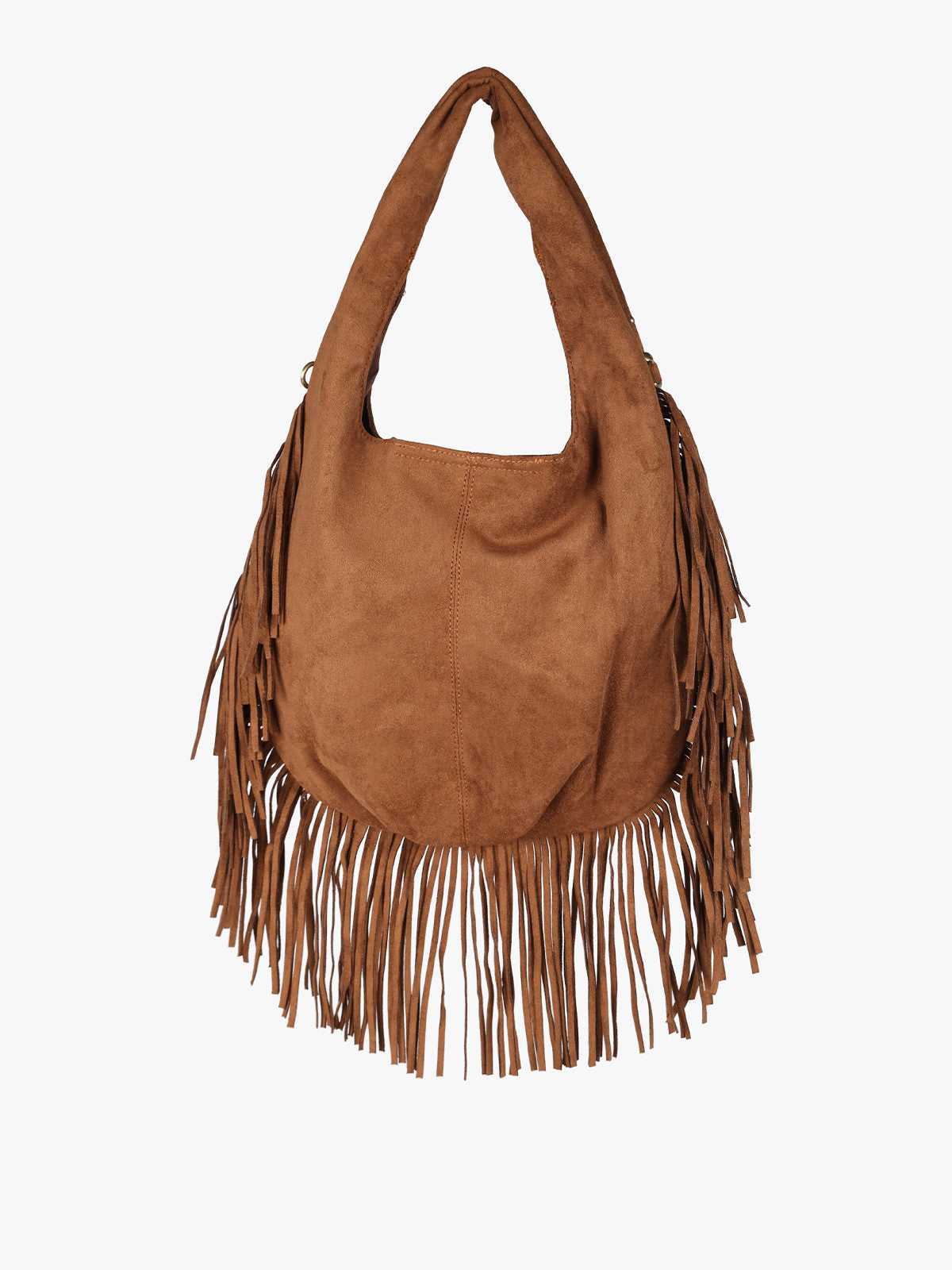 Borsa scamosciata con nappine e borchie Solada — Marrone