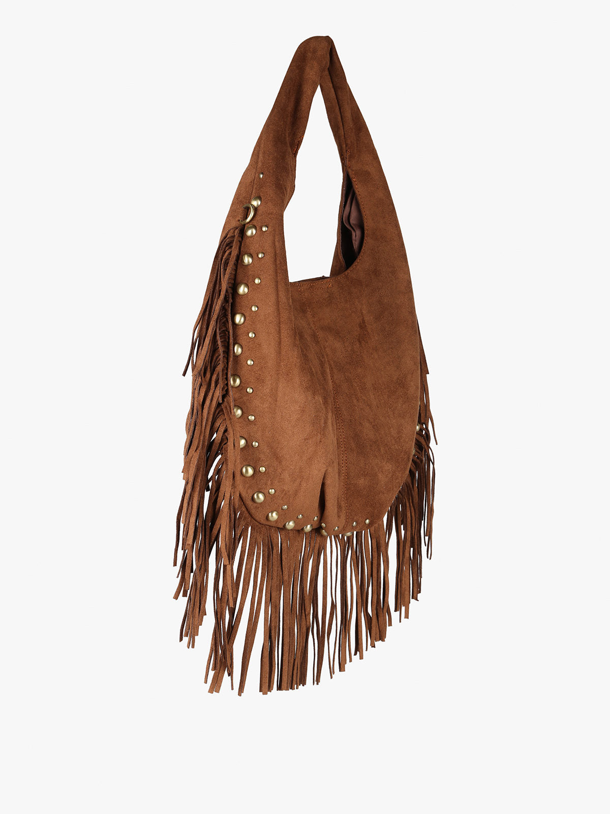 Borsa scamosciata con nappine e borchie Solada — Marrone