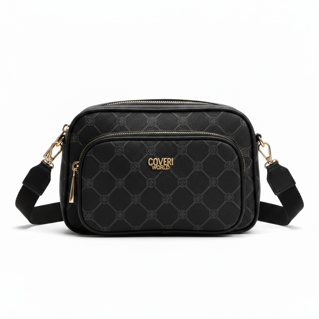 Camera bag Coveri World nera monogramma, vista frontale