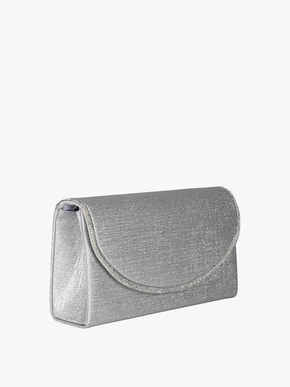 Pochette glitter con profilo di strass - argento Solada
