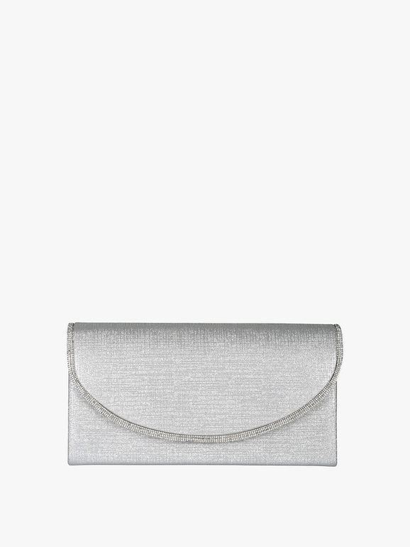 Pochette glitter con profilo di strass - argento Solada