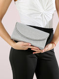 Pochette glitter con profilo di strass - argento Solada