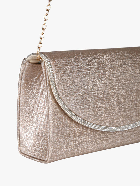 Pochette glitter con profilo di strass - champagne Solada