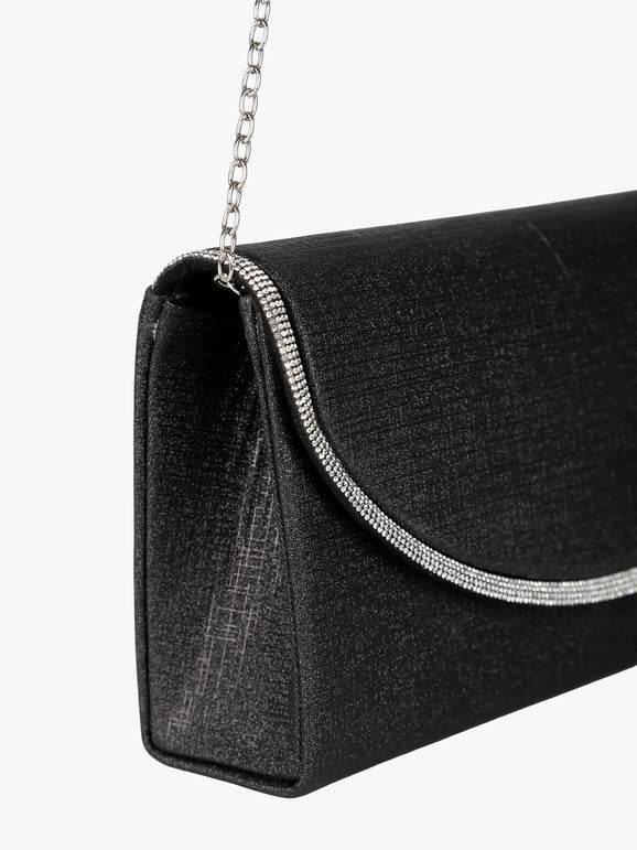 Pochette glitter con profilo di strass - nero Solada