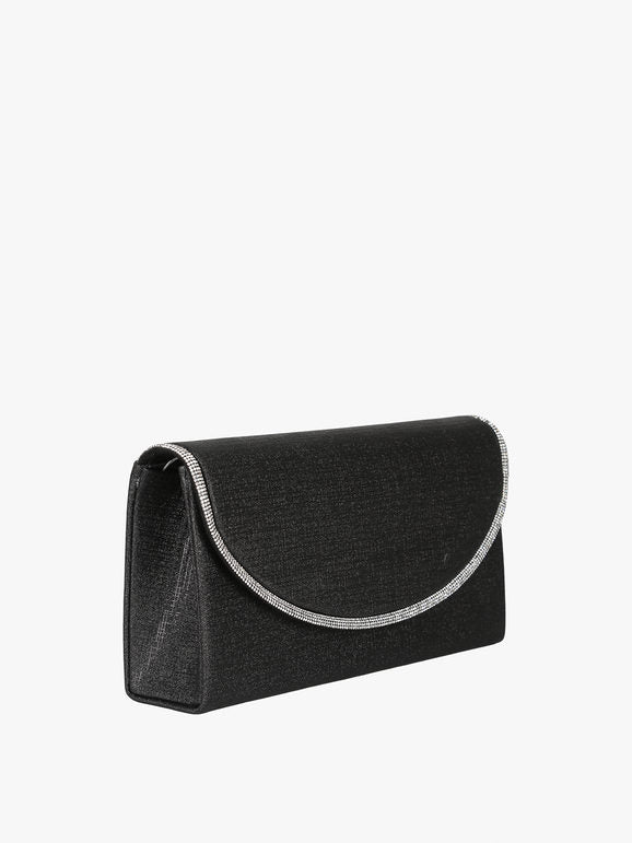 Pochette glitter con profilo di strass - nero Solada