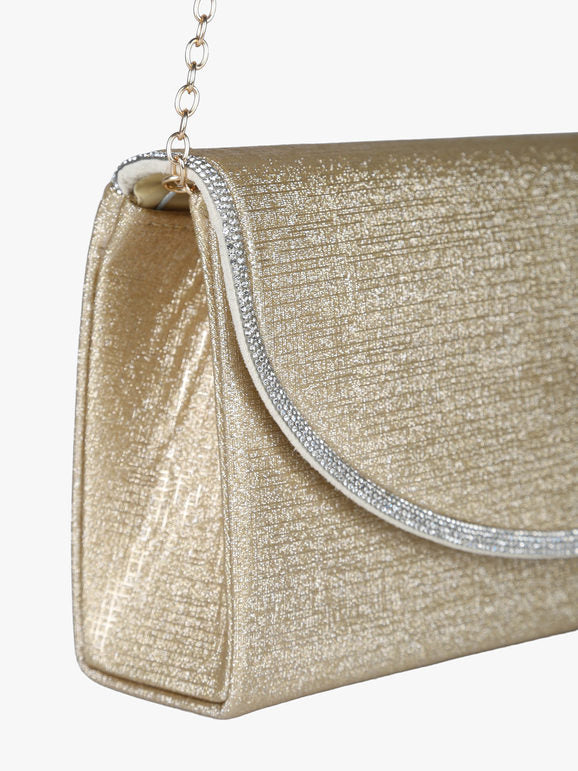 Pochette glitter con profilo di strass - oro Solada