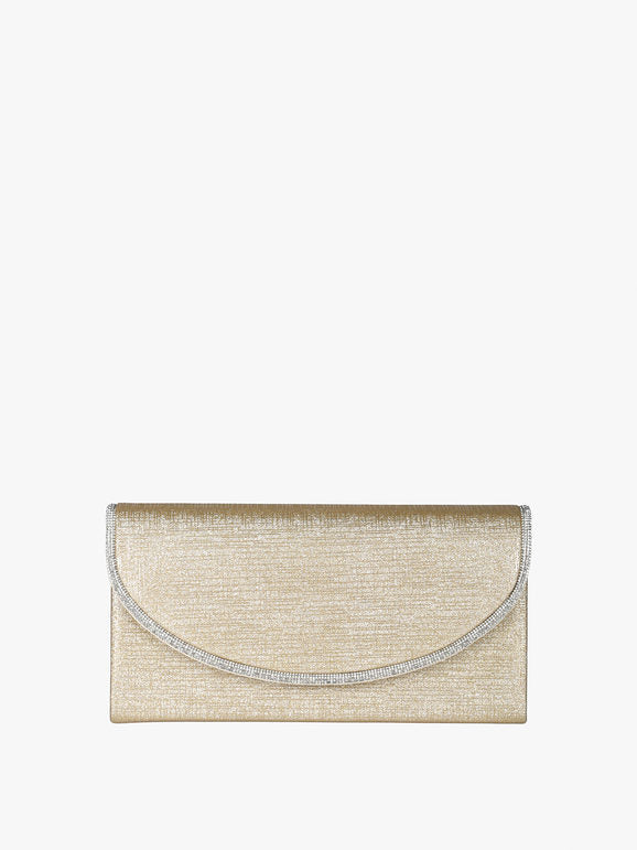 Pochette glitter con profilo di strass - oro Solada