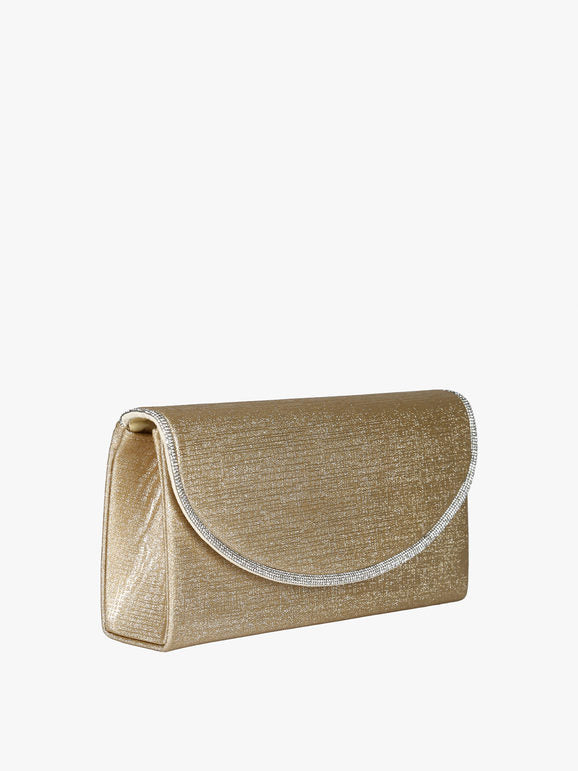 Pochette glitter con profilo di strass - oro Solada