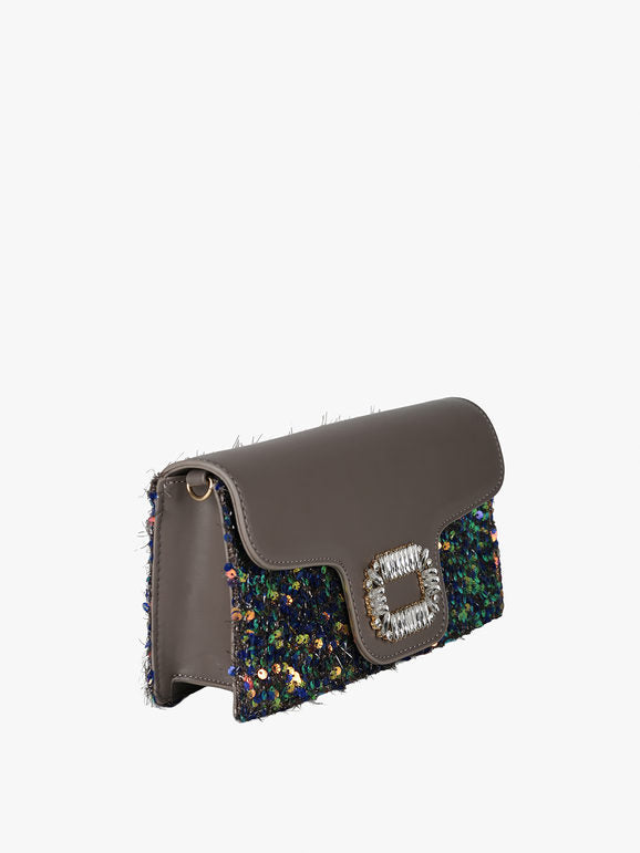 Pochette gioiello con paillettes - grigio scuro Solada