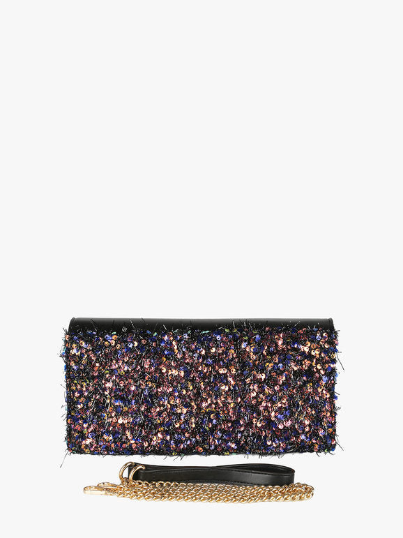Pochette gioiello con paillettes - nero Solada