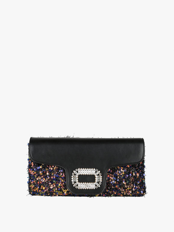Pochette gioiello con paillettes - nero Solada