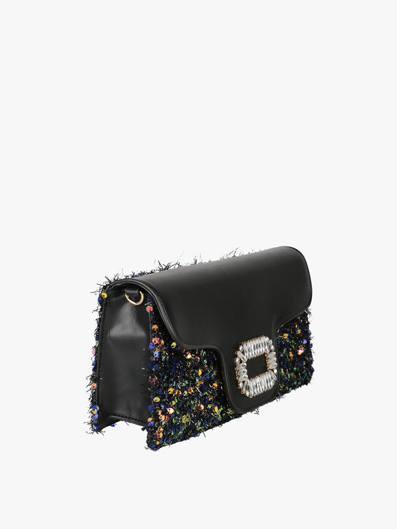 Pochette gioiello con paillettes - nero Solada