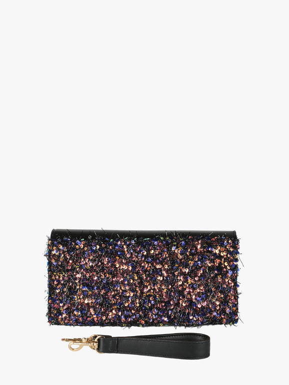 Pochette gioiello con paillettes - nero Solada